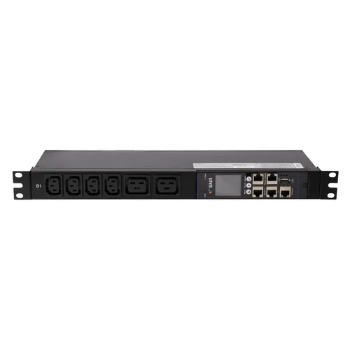 Блок розеток с функцией измерения серии SNR тип A 1U 19" выход 8*C13 и 4*С19 с защитой от перегрузки вход 32A IEC60309 (1P+N+E)